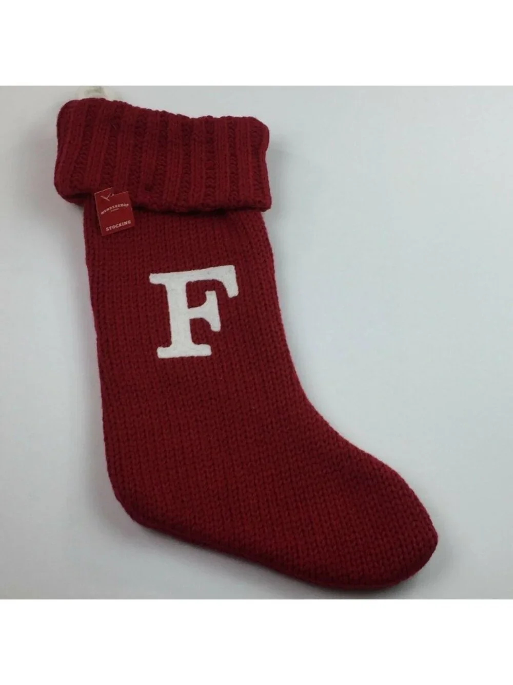 Red Knit Initial F Christmas Stocking w Cuff Wondershop